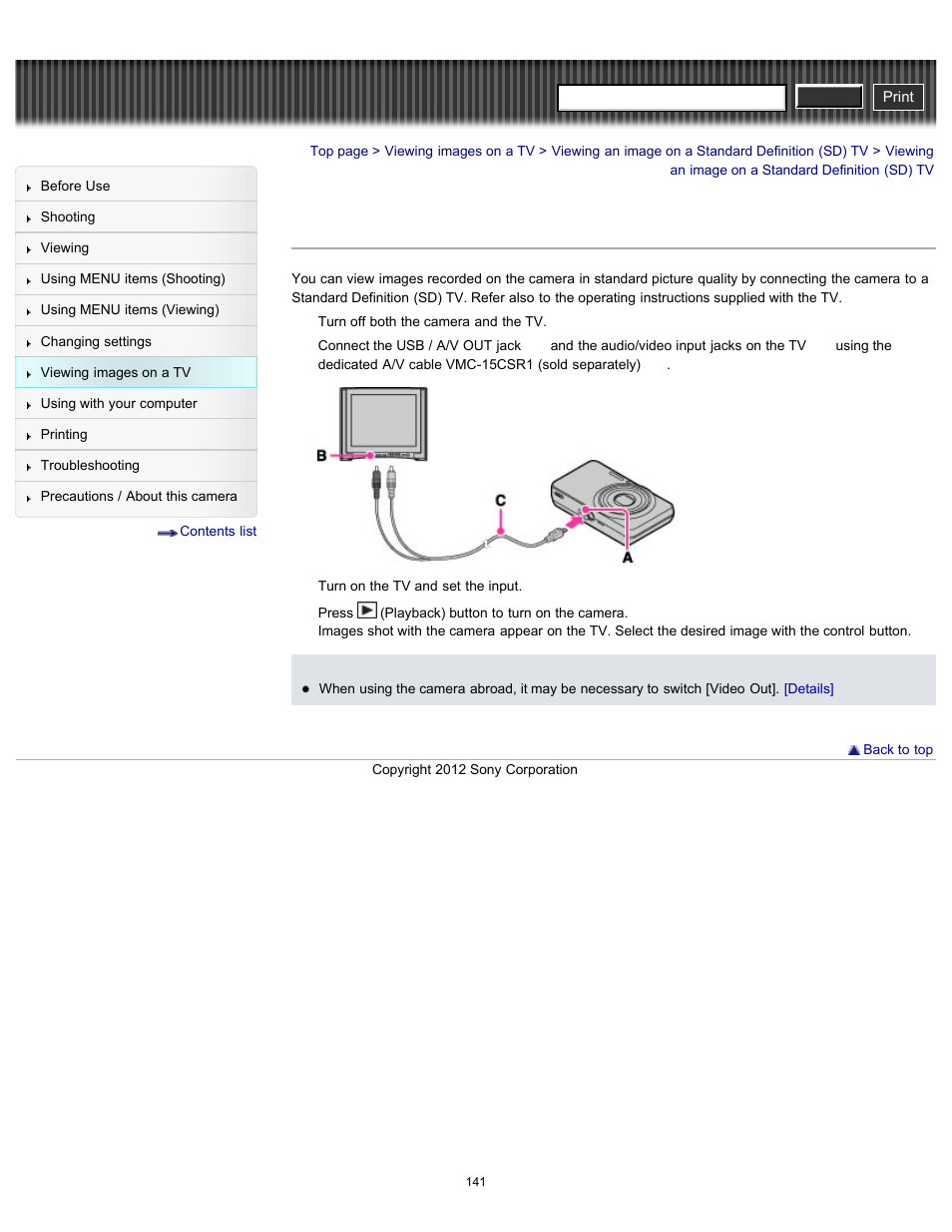 Viewing an image on a standard definition (sd) tv, Cyber-shot user guide | Sony DSC-W630 User Manual | Page 141 / 186