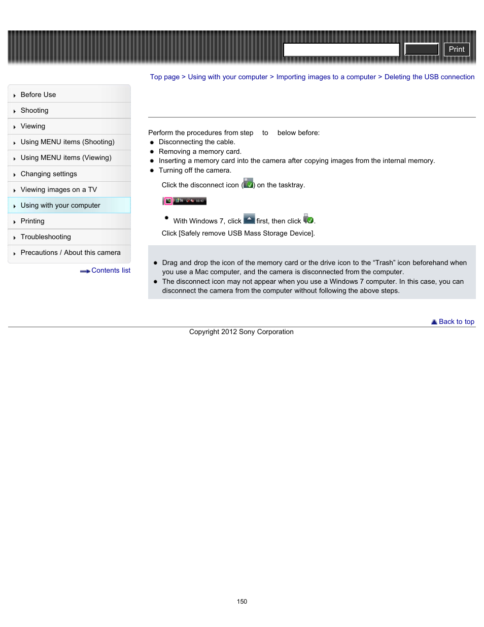 Deleting the usb connection, Cyber-shot user guide | Sony DSC-W630 User Manual | Page 150 / 186