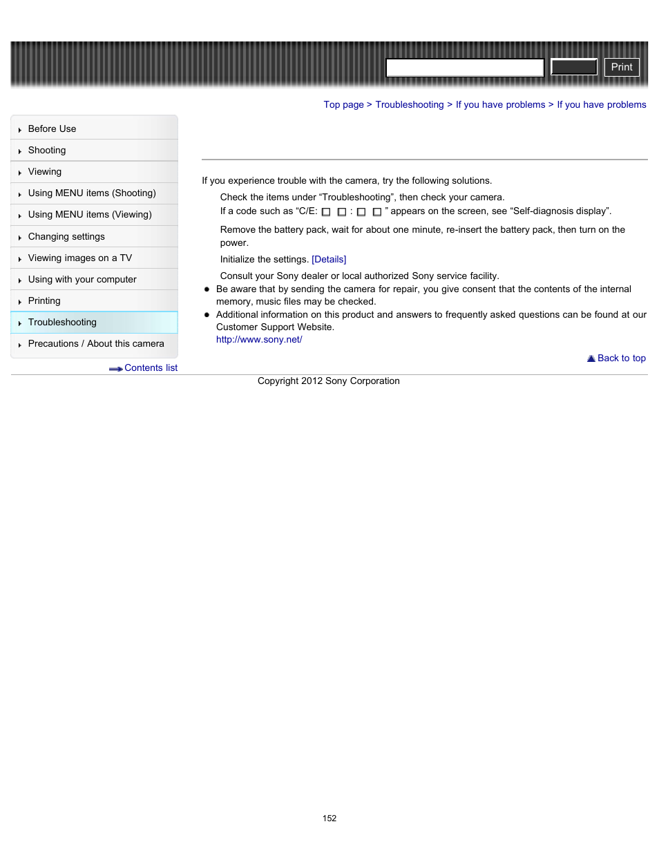 If you have problems, Cyber-shot user guide | Sony DSC-W630 User Manual | Page 152 / 186