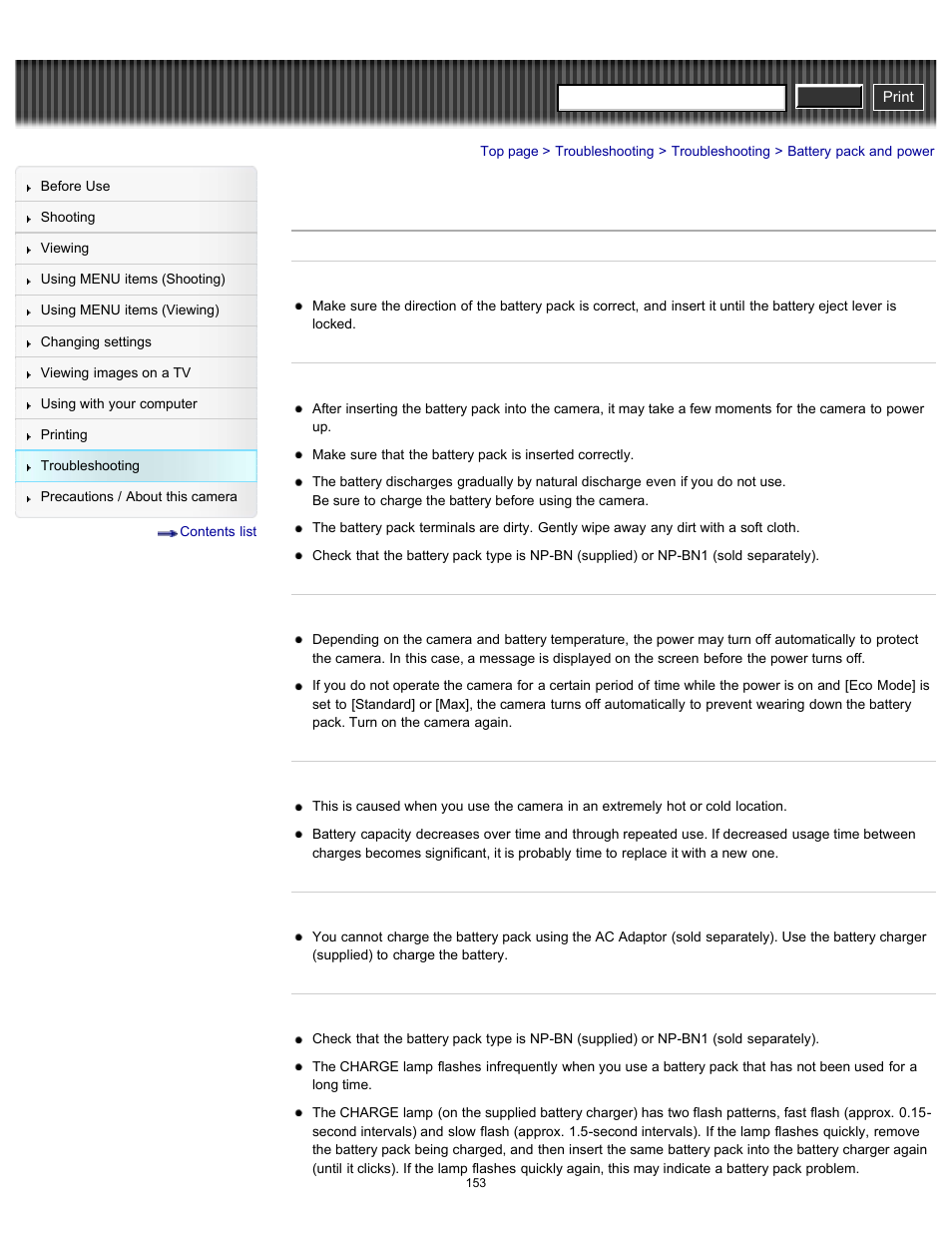 Battery pack and power, Cyber-shot user guide | Sony DSC-W630 User Manual | Page 153 / 186