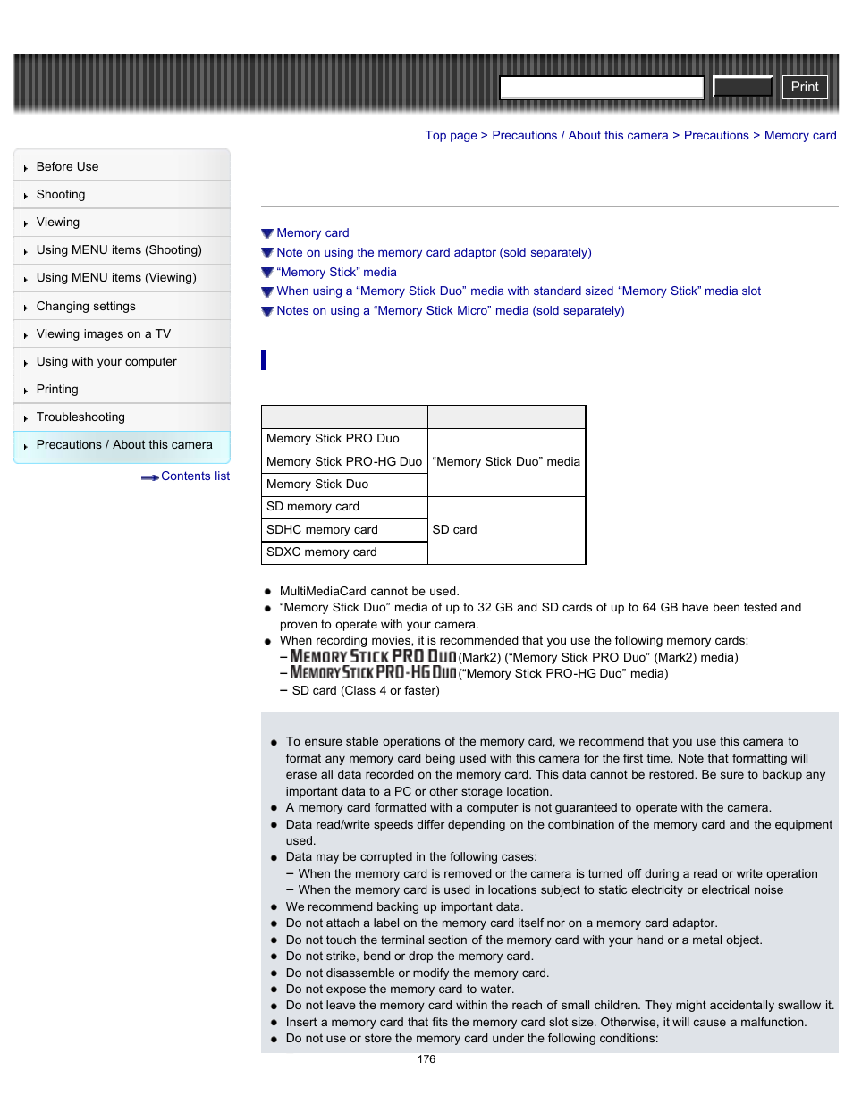 Memory card, Details, Cyber-shot user guide | Sony DSC-W630 User Manual | Page 176 / 186