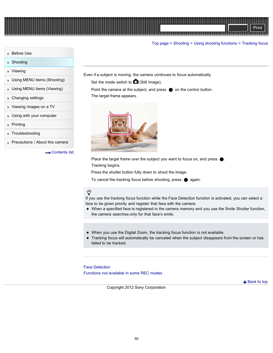 Tracking focus, Cyber-shot user guide | Sony DSC-W630 User Manual | Page 50 / 186