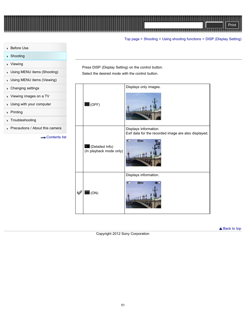 Disp (display setting), Cyber-shot user guide | Sony DSC-W630 User Manual | Page 51 / 186