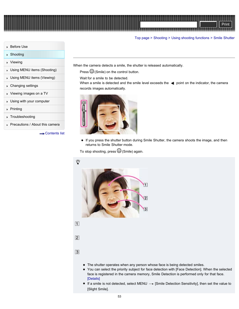 Smile shutter, Cyber-shot user guide | Sony DSC-W630 User Manual | Page 53 / 186