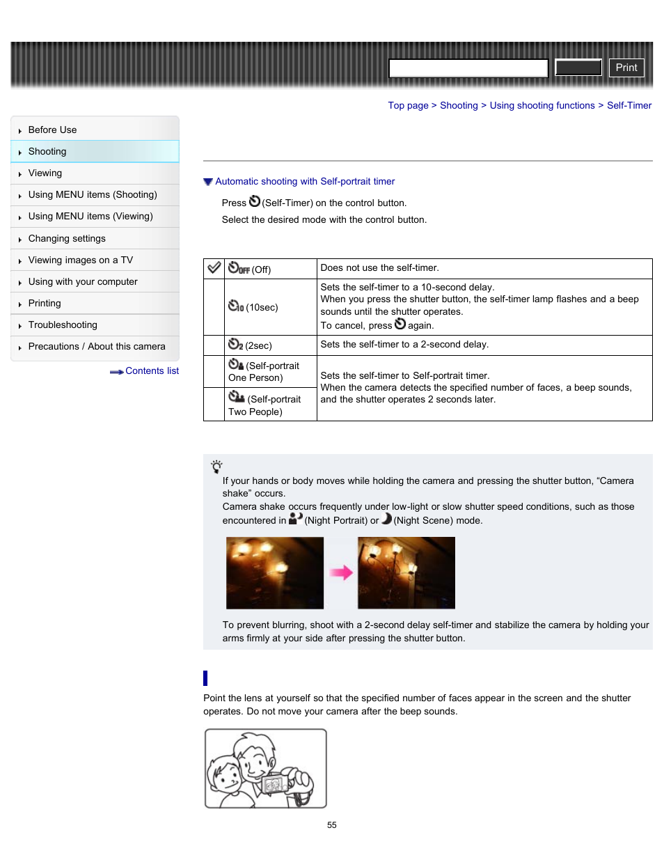 Self-timer, Cyber-shot user guide | Sony DSC-W630 User Manual | Page 55 / 186