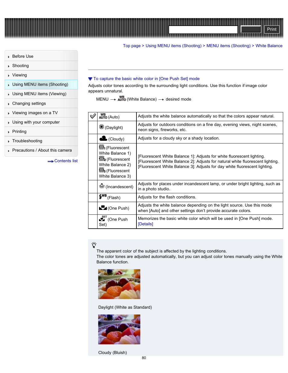 White balance, Cyber-shot user guide | Sony DSC-W630 User Manual | Page 80 / 186