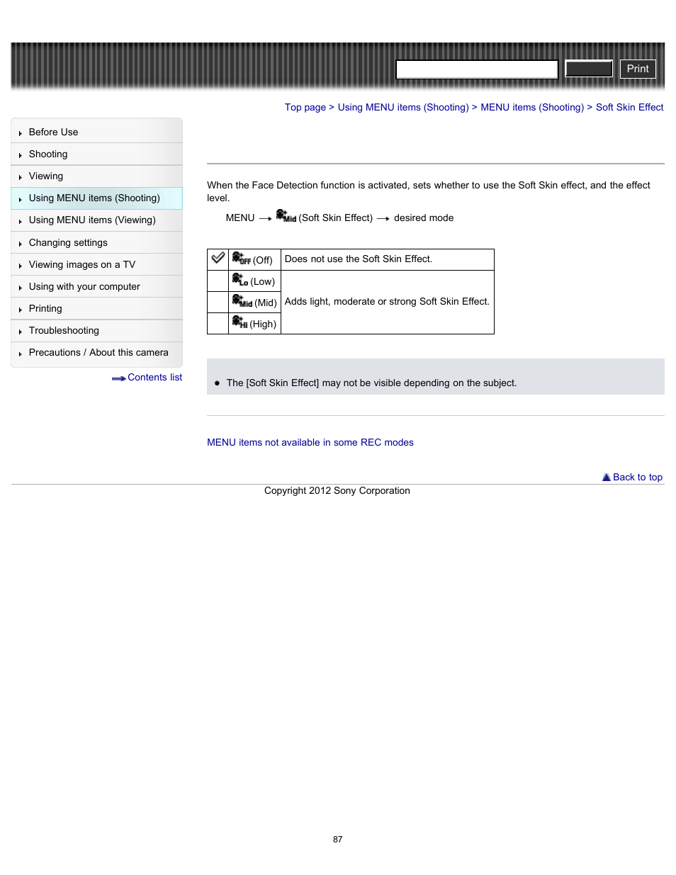 Soft skin effect, Cyber-shot user guide | Sony DSC-W630 User Manual | Page 87 / 186