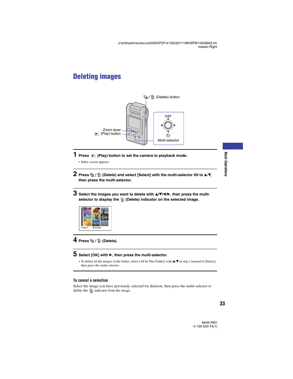 Deleting images | Sony bloggie  MHS-PM1 User Manual | Page 33 / 75