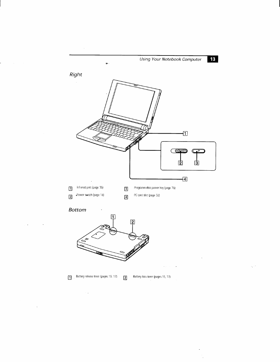 Right, Bottom | Sony PCG-505GX User Manual | Page 23 / 123