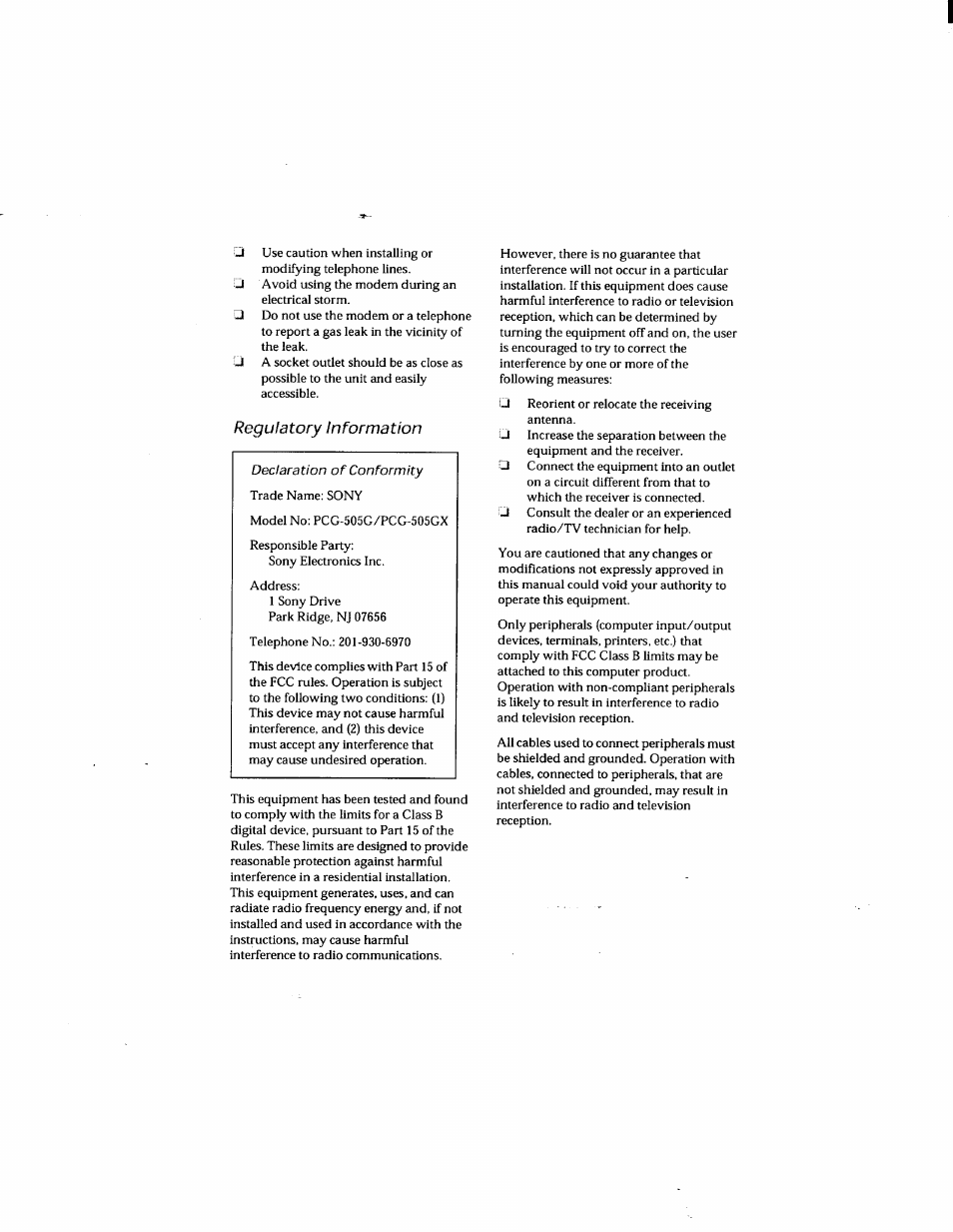 Regulatory information | Sony PCG-505GX User Manual | Page 3 / 123