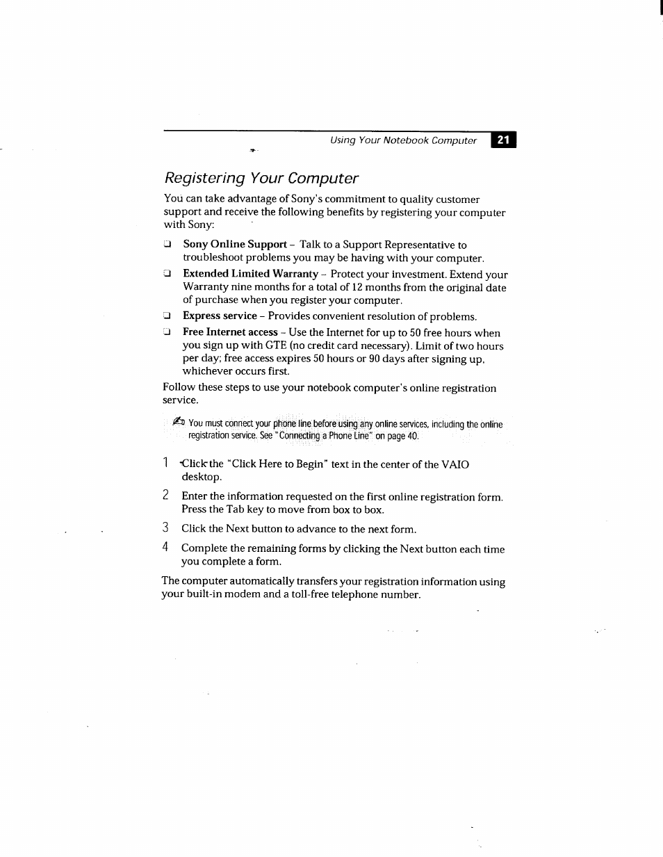 Registering your computer | Sony PCG-505GX User Manual | Page 31 / 123