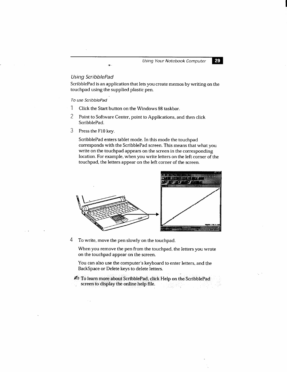 Using scribblepad | Sony PCG-505GX User Manual | Page 39 / 123