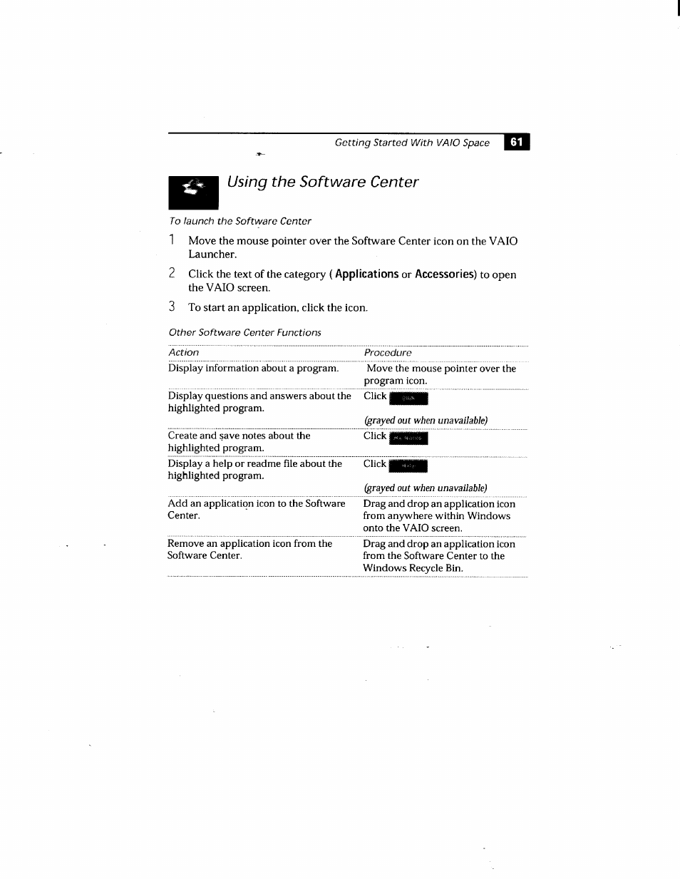 Using the software center | Sony PCG-505GX User Manual | Page 71 / 123