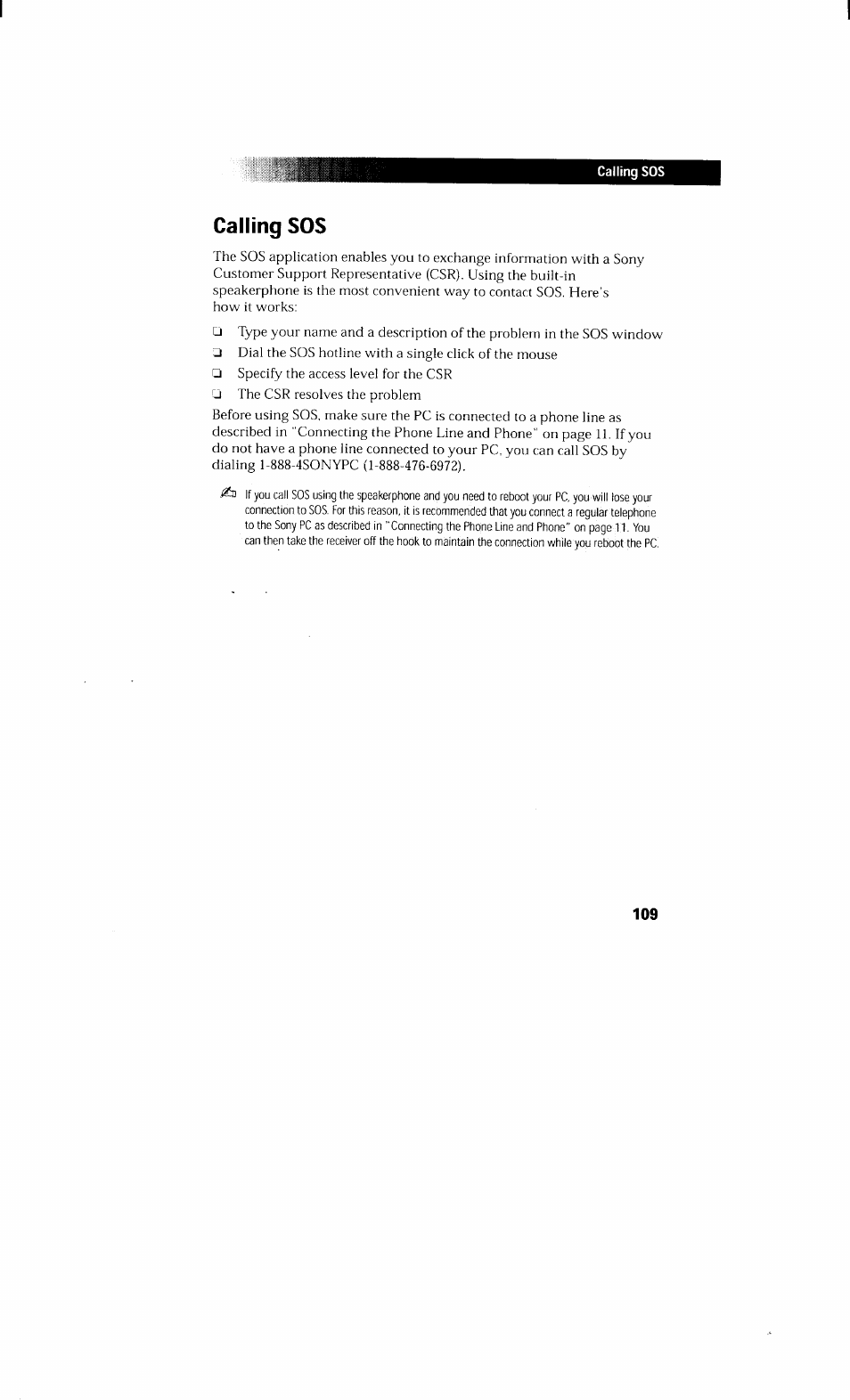 Calling sos | Sony PCV-230 User Manual | Page 117 / 164