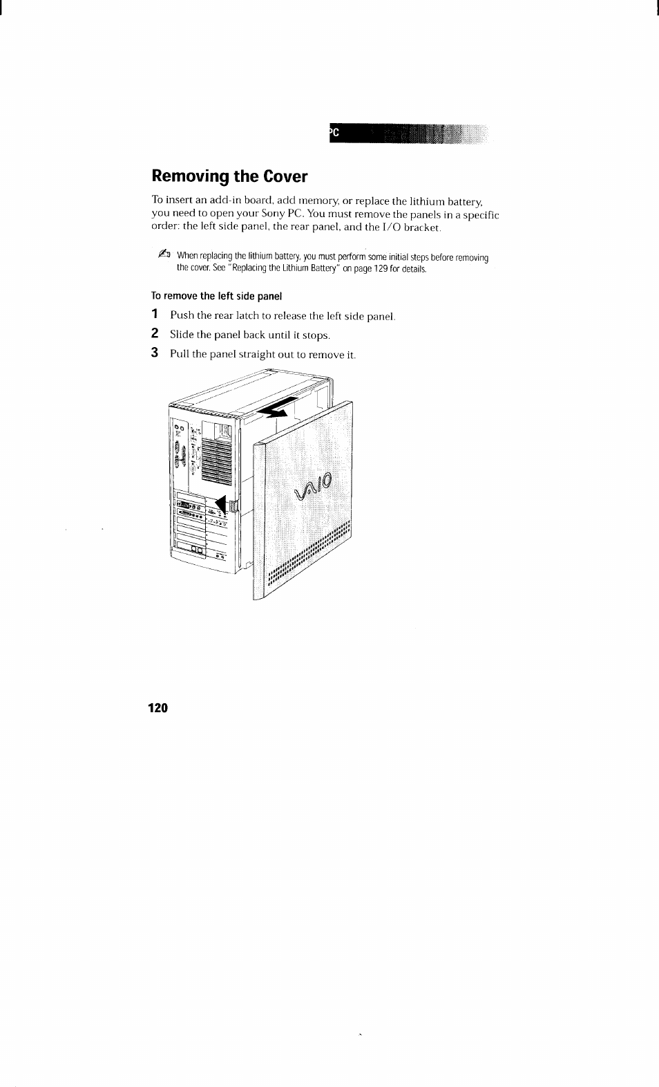 Removing the cover | Sony PCV-230 User Manual | Page 128 / 164