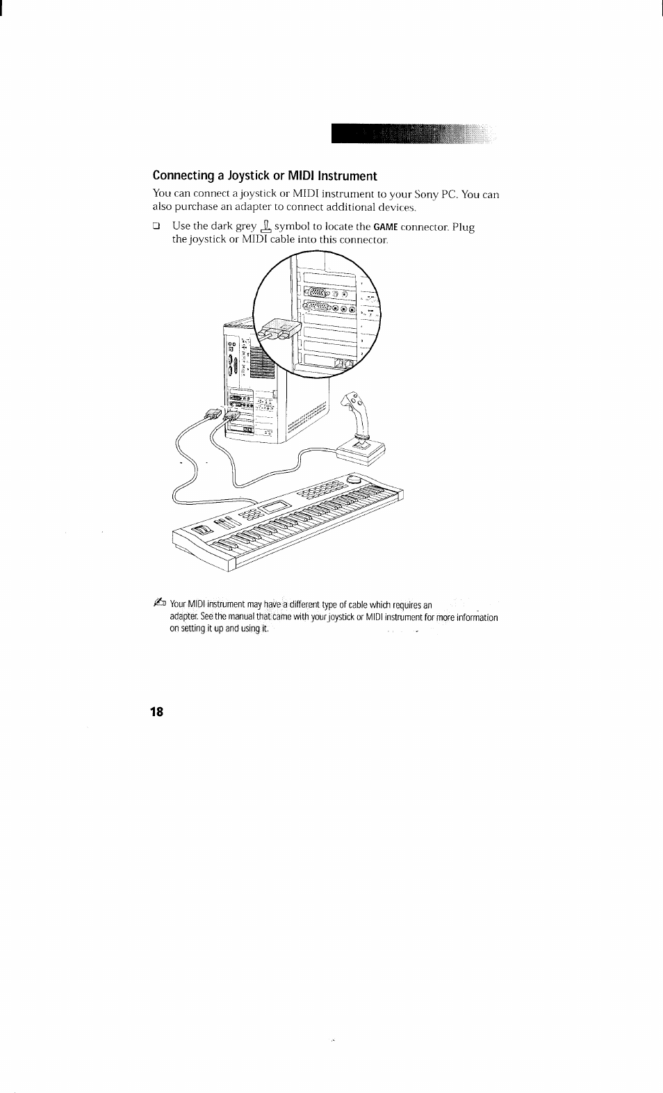 Connecting a joystick or midi instrument | Sony PCV-230 User Manual | Page 26 / 164