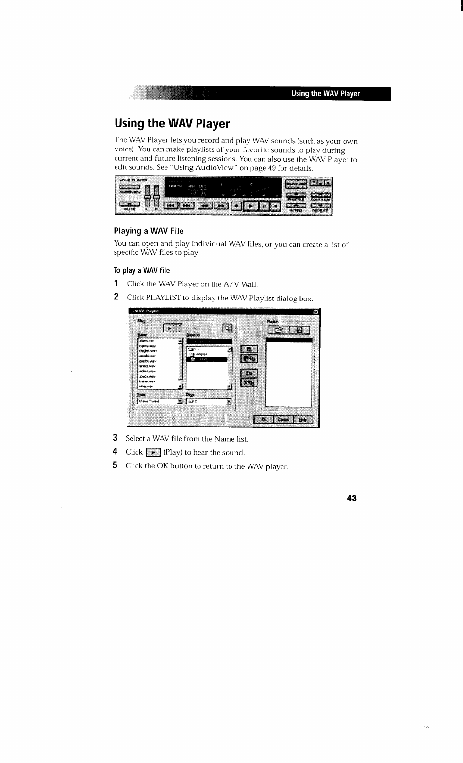 Using the wav player, Playing a wav file | Sony PCV-230 User Manual | Page 51 / 164