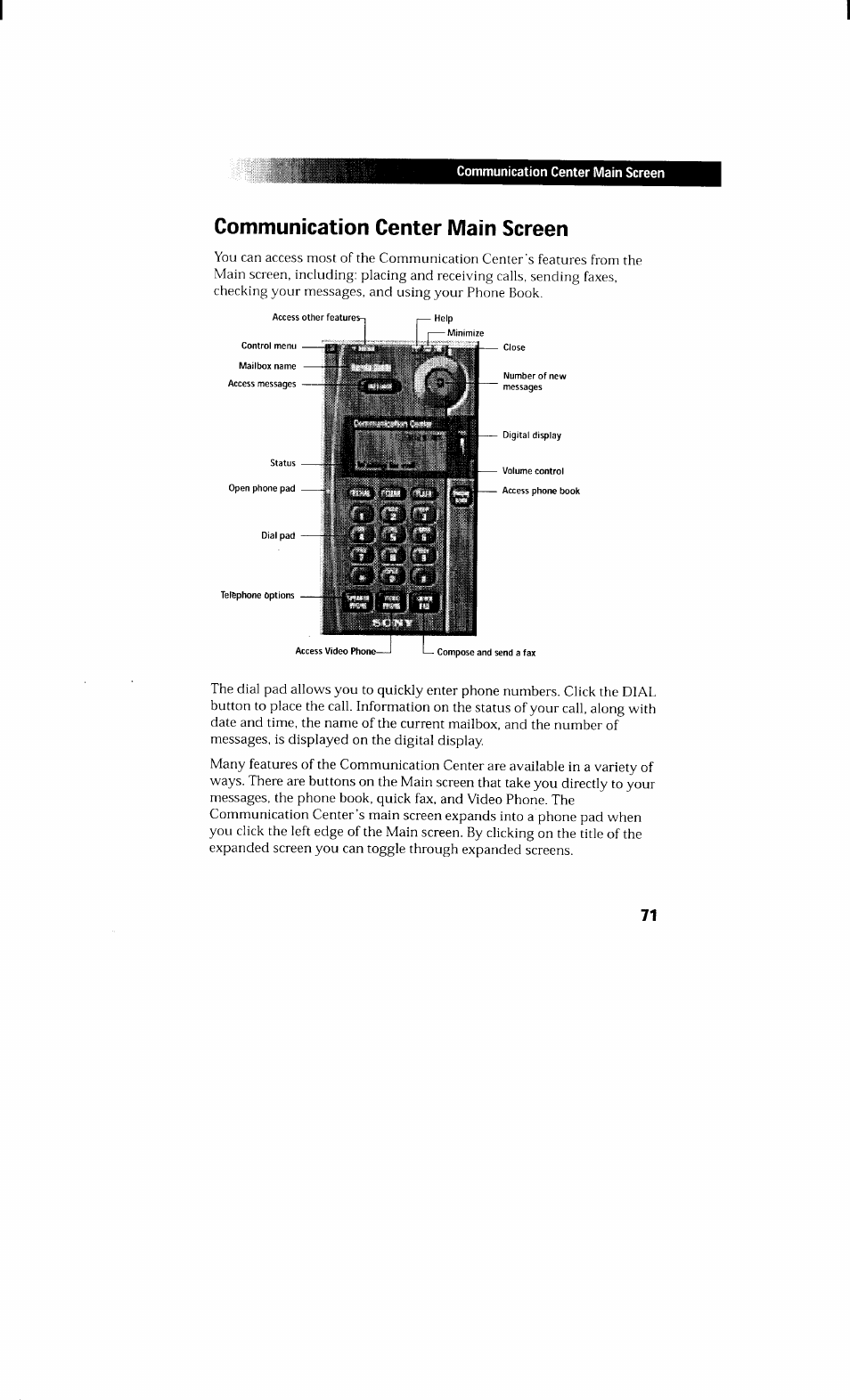 Communication center main screen | Sony PCV-230 User Manual | Page 79 / 164