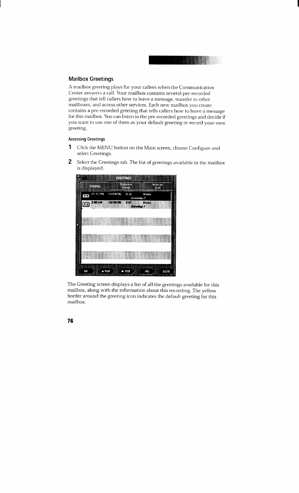 Mailbox greetings, Accessing greetings | Sony PCV-230 User Manual | Page 84 / 164