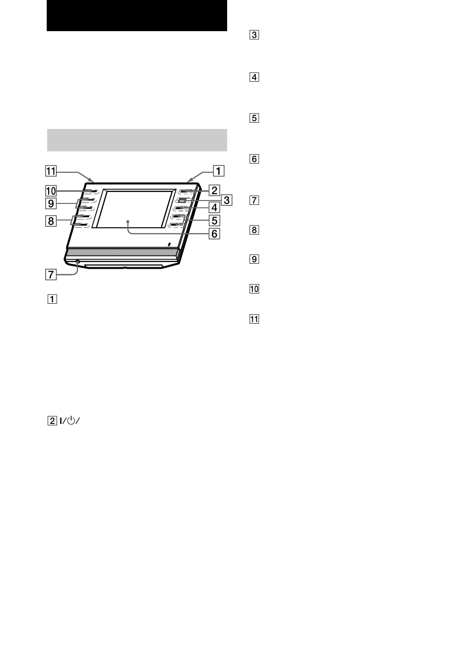 Front panel | Sony RM-TP2 User Manual | Page 8 / 41