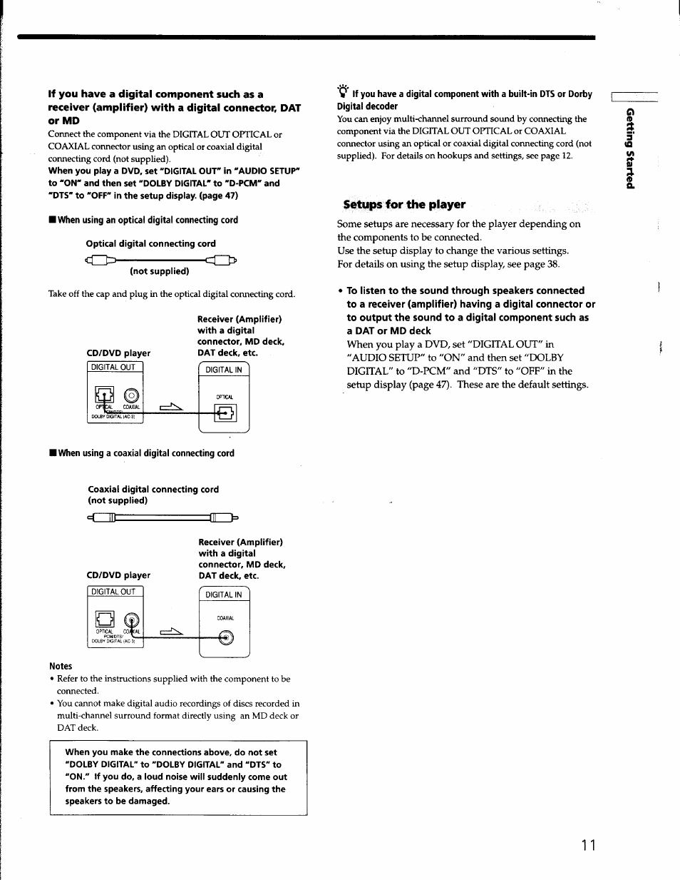 D tu co, Cur ............ ie, Setups for the player | St ì | Sony DVP-S330 User Manual | Page 11 / 62