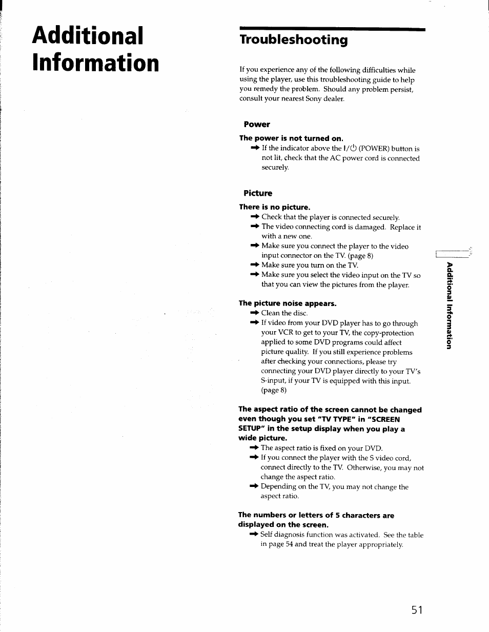 Additional, Information, Troubleshooting | Additional information | Sony DVP-S330 User Manual | Page 51 / 62