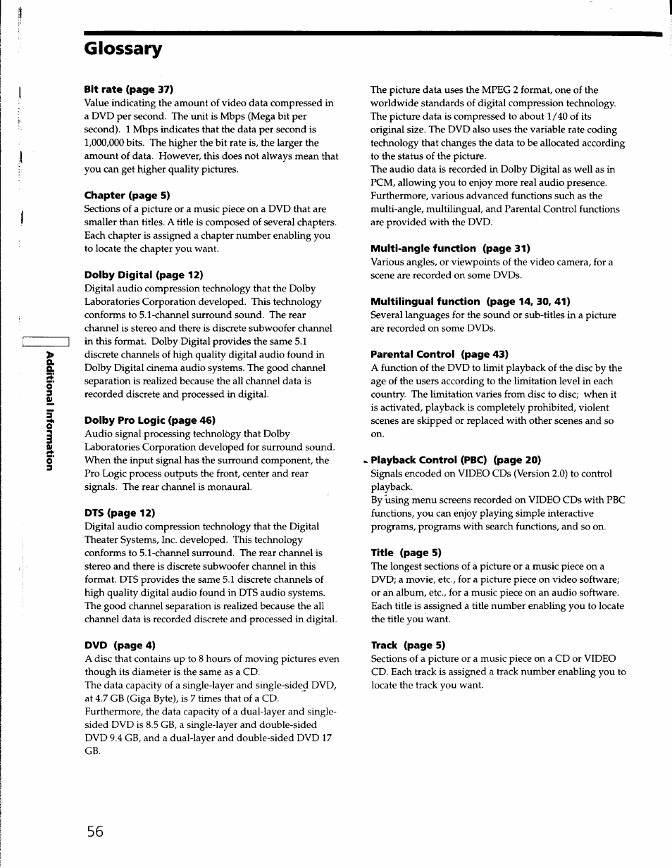 Glossary | Sony DVP-S330 User Manual | Page 56 / 62