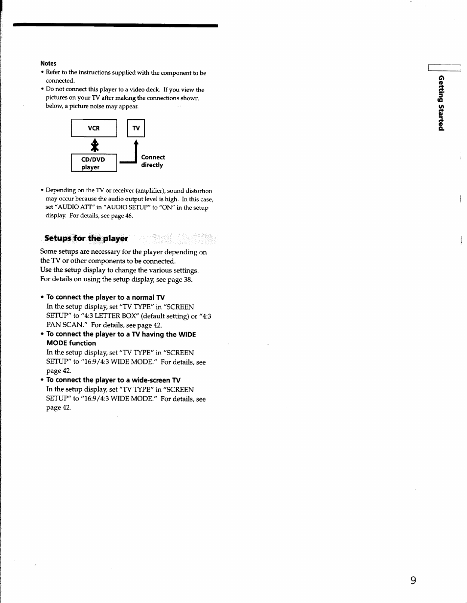 Notes, Cd/dvd, Connect | To connect the player to a normal tv, To connect the player to a wide-screen tv | Sony DVP-S330 User Manual | Page 9 / 62