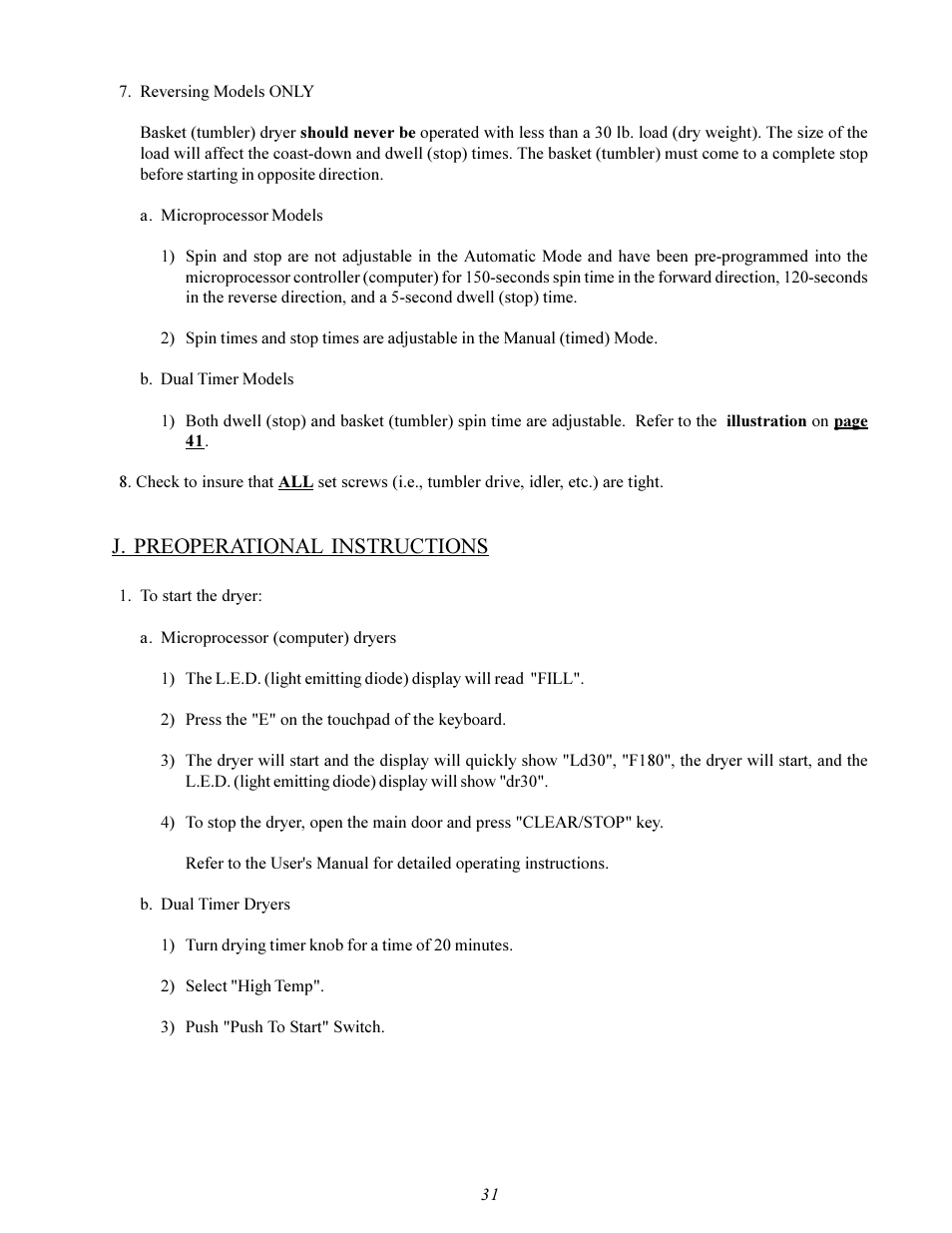 J. preoperational instructions | American Dryer Corp. MDG-75 User Manual | Page 35 / 66