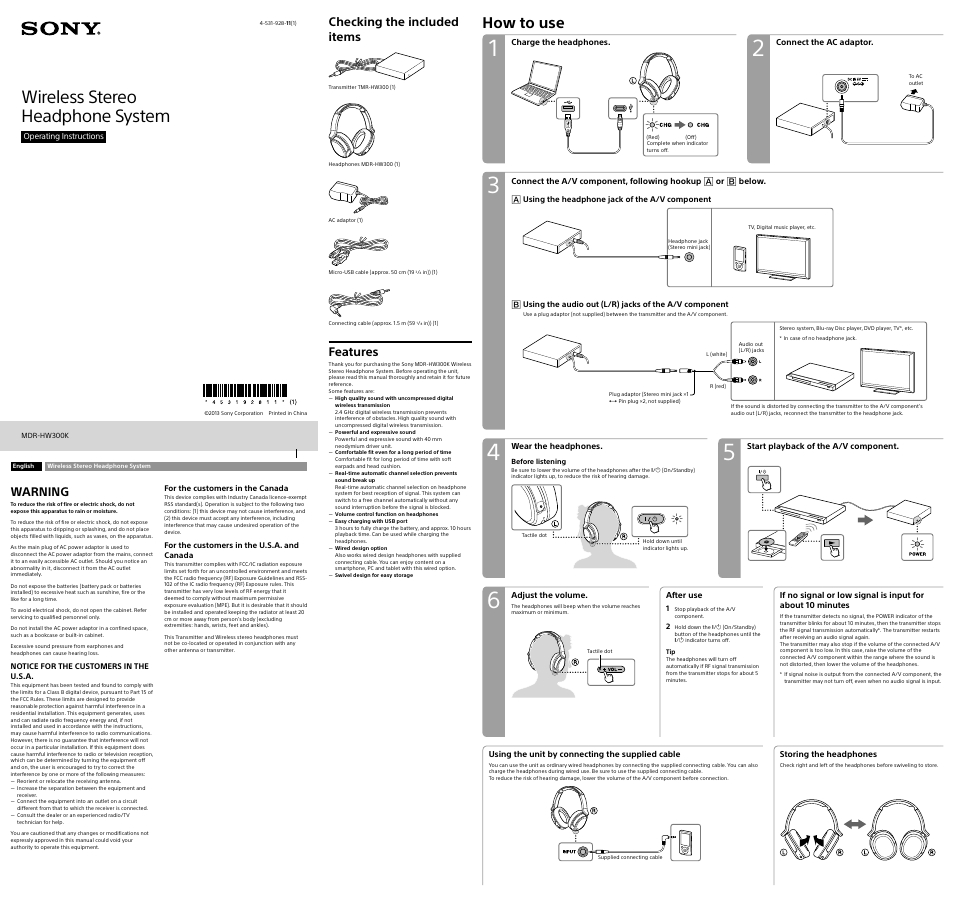 Sony MDR-HW300K User Manual | 2 pages