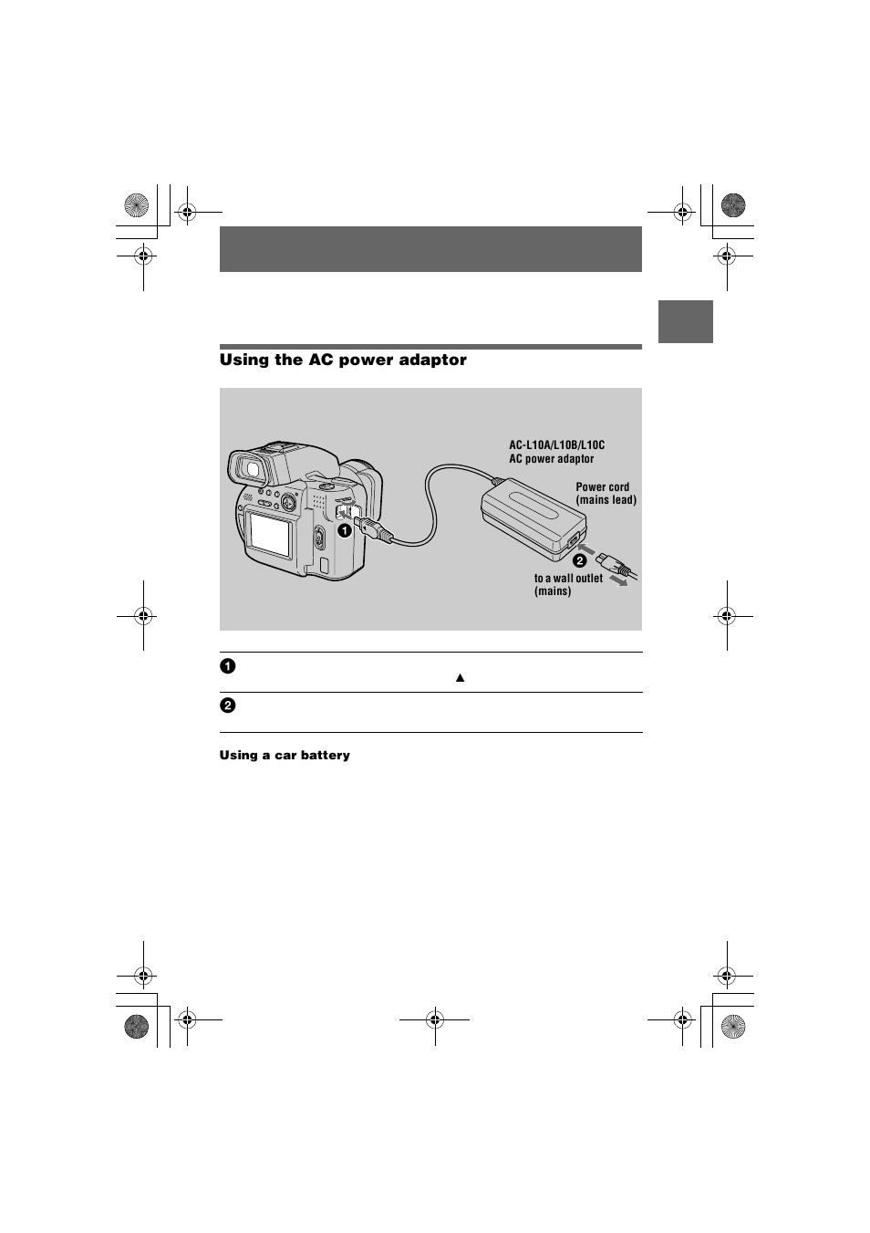 Using the ac power adaptor | Sony MVC-CD1000 User Manual | Page 11 / 80