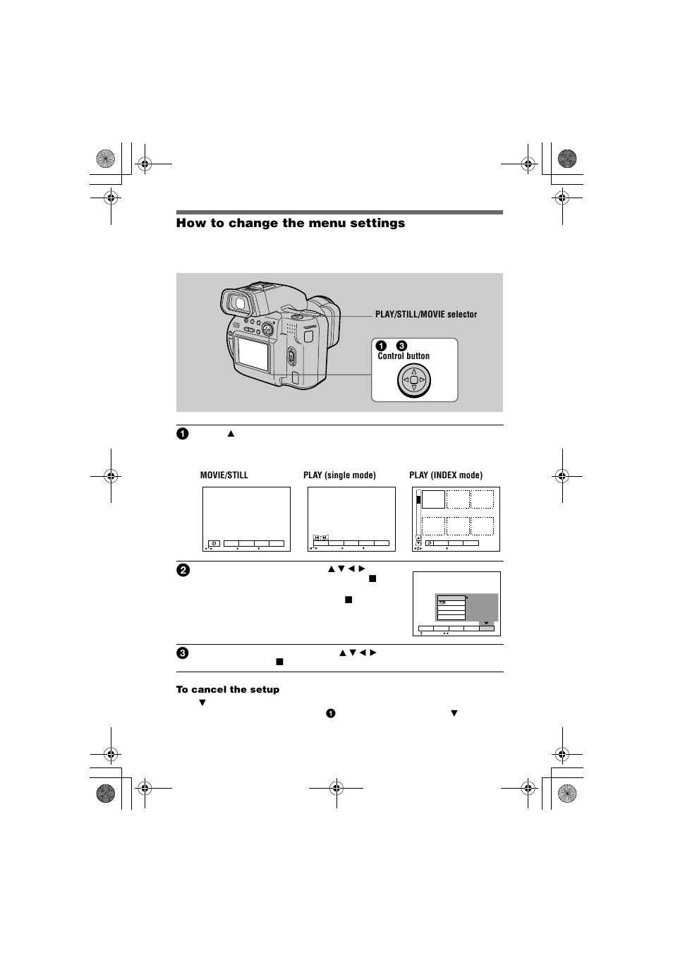 How to change the menu settings | Sony MVC-CD1000 User Manual | Page 42 / 80