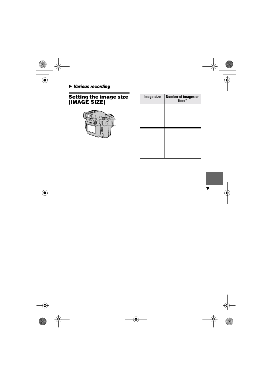 Setting the image size (image size) | Sony MVC-CD1000 User Manual | Page 47 / 80