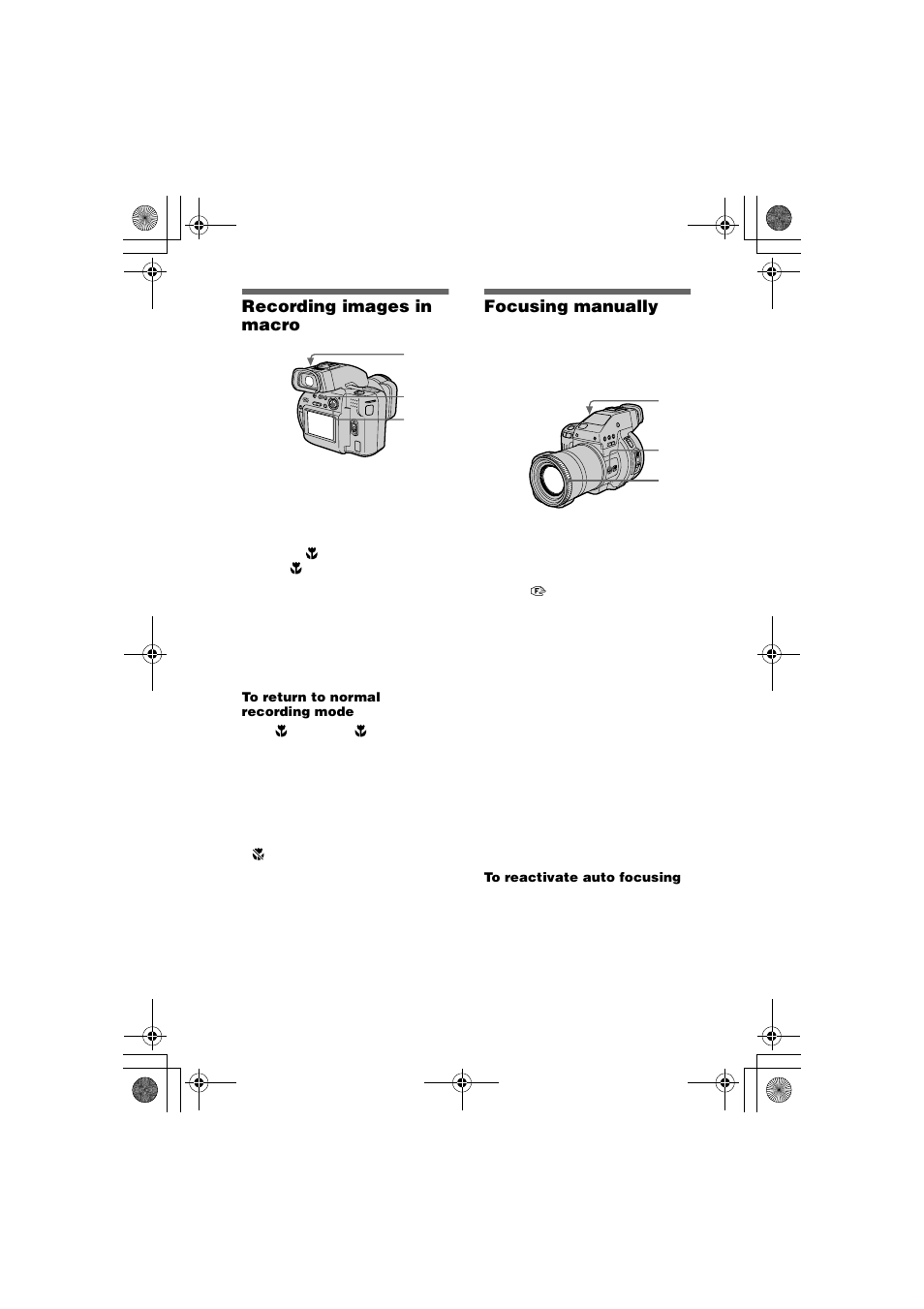 Recording images in macro, Focusing manually, Recording images in macro focusing manually | G (50), Ch (50), N (50) | Sony MVC-CD1000 User Manual | Page 50 / 80