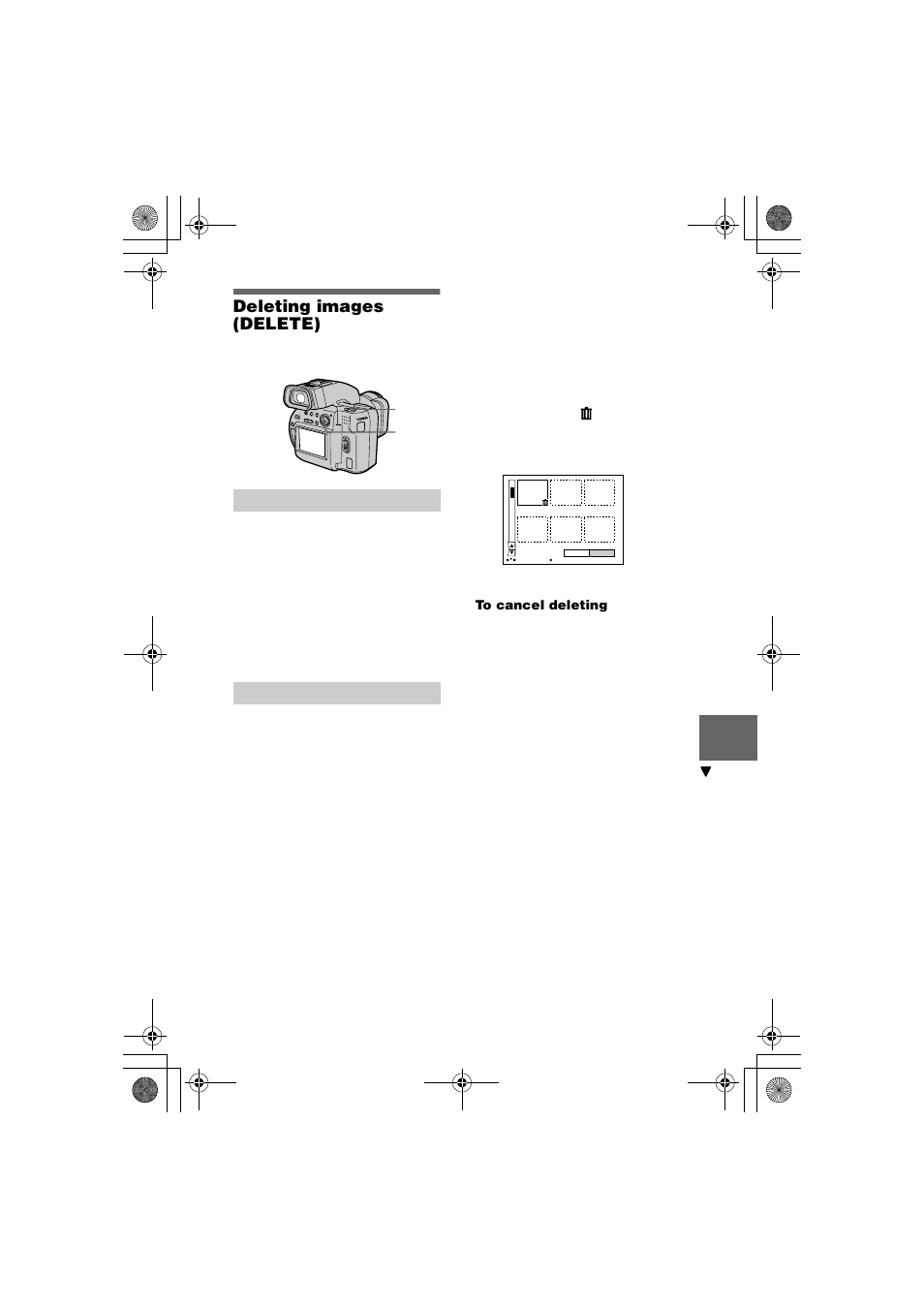 Deleting images (delete), In single mode, In index mode | Sony MVC-CD1000 User Manual | Page 61 / 80
