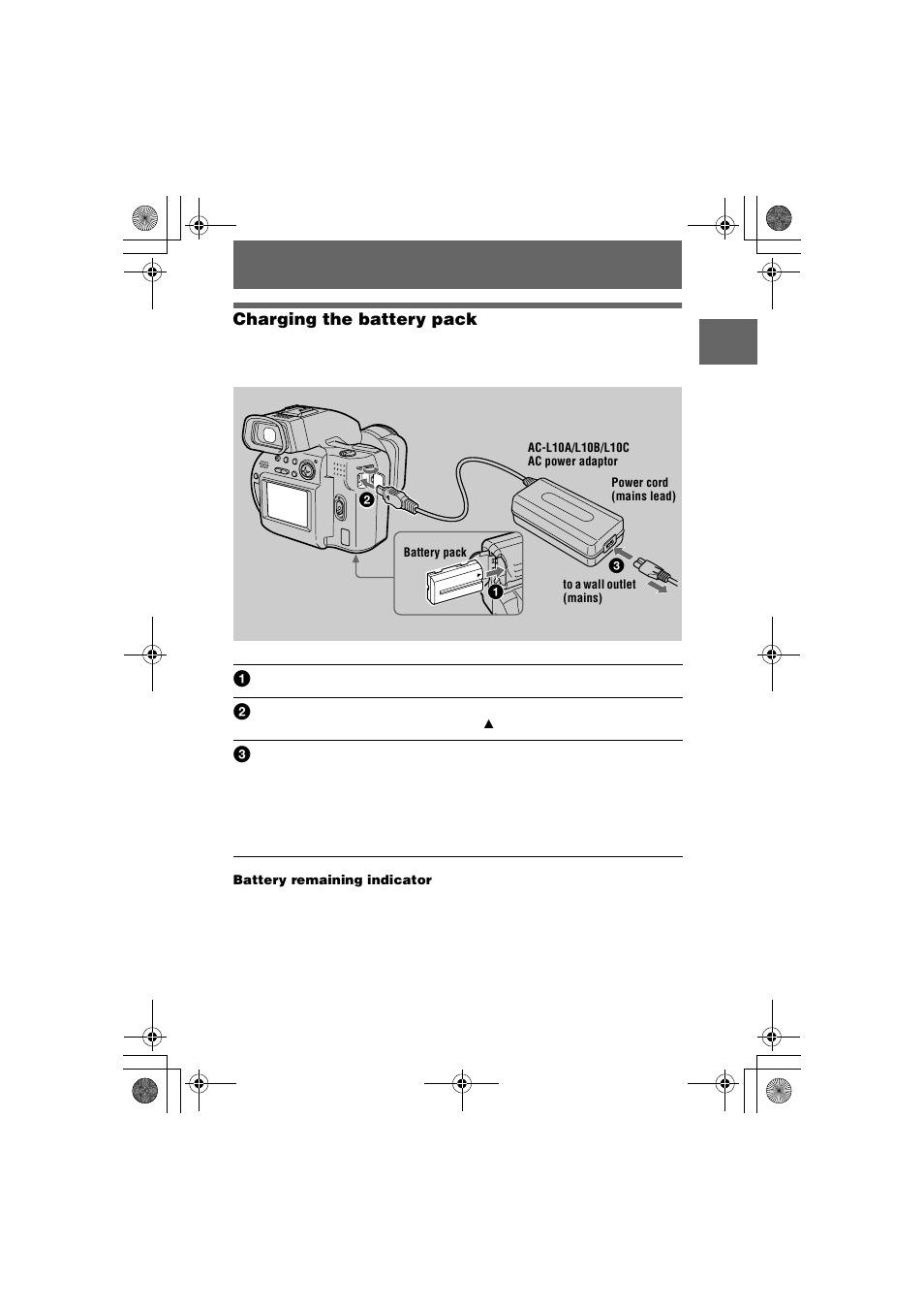 Charging the battery pack, Lamp (9) | Sony MVC-CD1000 User Manual | Page 9 / 80
