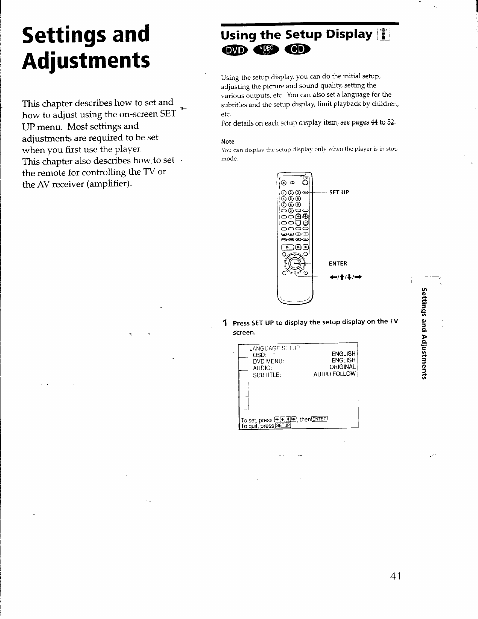 Settings and adjustments, Using the setup display, F z-l | Sony DVP S530D User Manual | Page 41 / 67