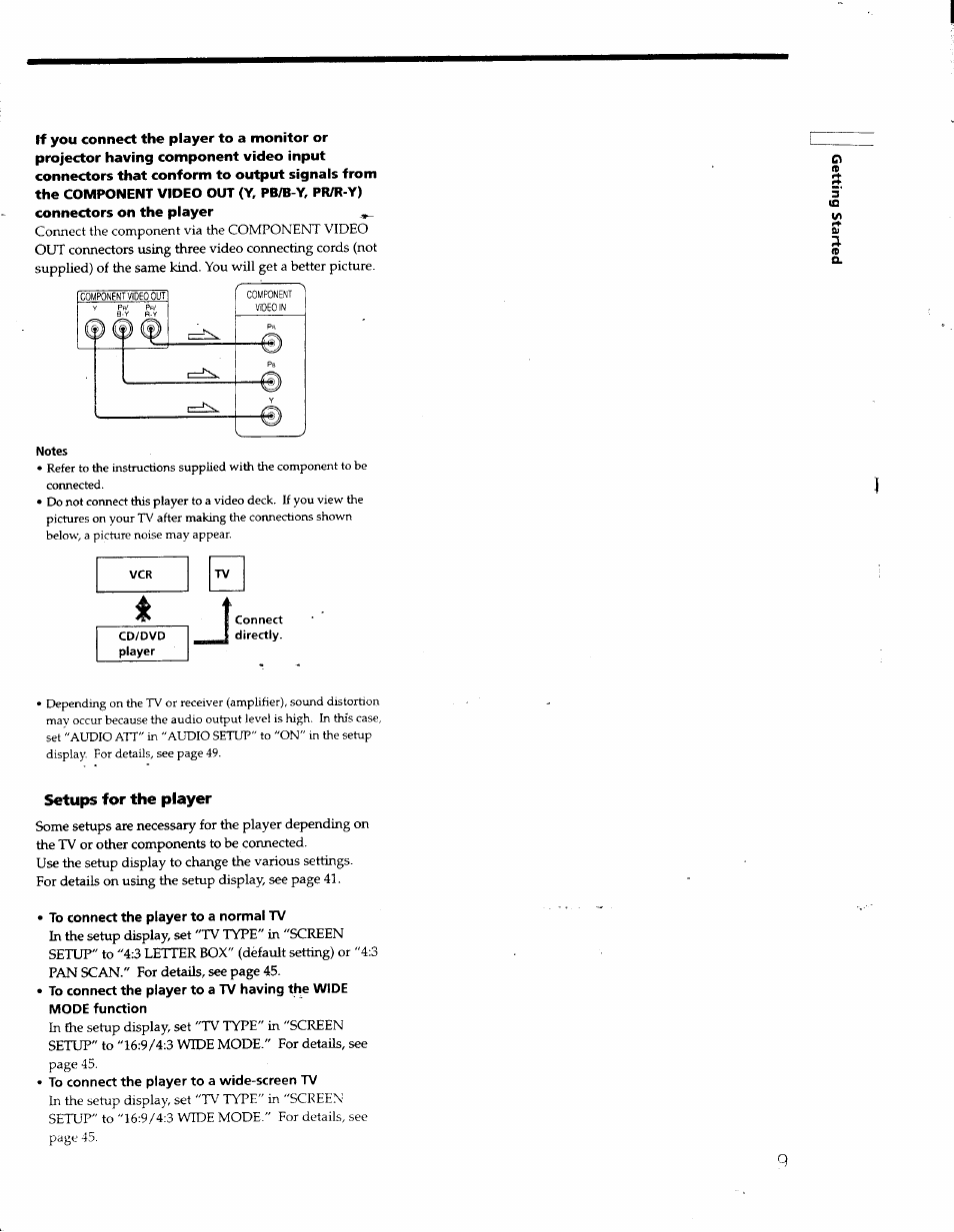 Setups for the player | Sony DVP S530D User Manual | Page 9 / 67