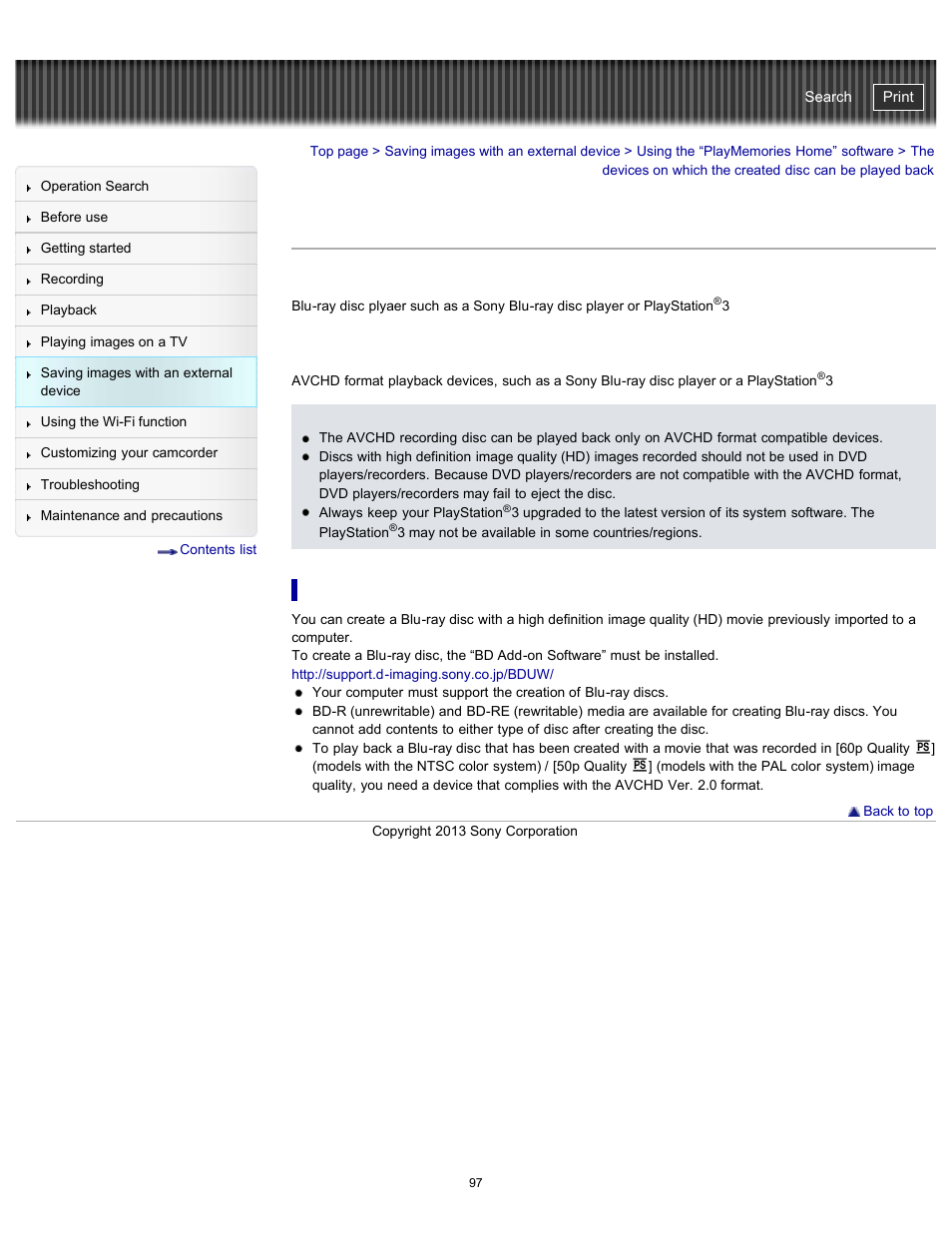 To create a blu-ray disc, Handycam" user guide | Sony HDR-PJ790V User Manual | Page 106 / 287