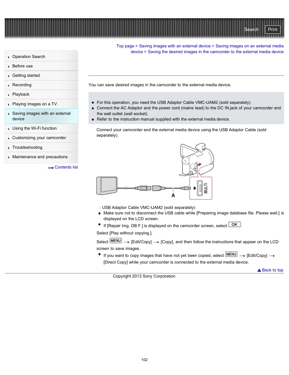 Device, Handycam" user guide | Sony HDR-PJ790V User Manual | Page 111 / 287