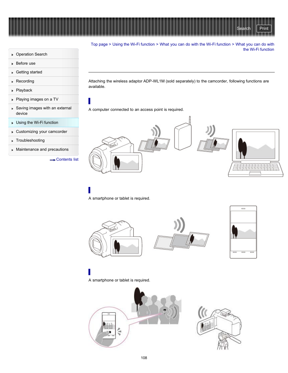 What you can do with the wi-fi function, Saving movies and photos to your computer, Tablet | Sony HDR-PJ790V User Manual | Page 117 / 287