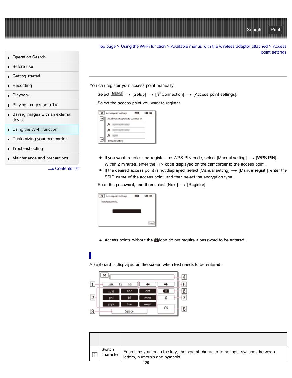 Access point settings, Details, Handycam" user guide | Sony HDR-PJ790V User Manual | Page 129 / 287
