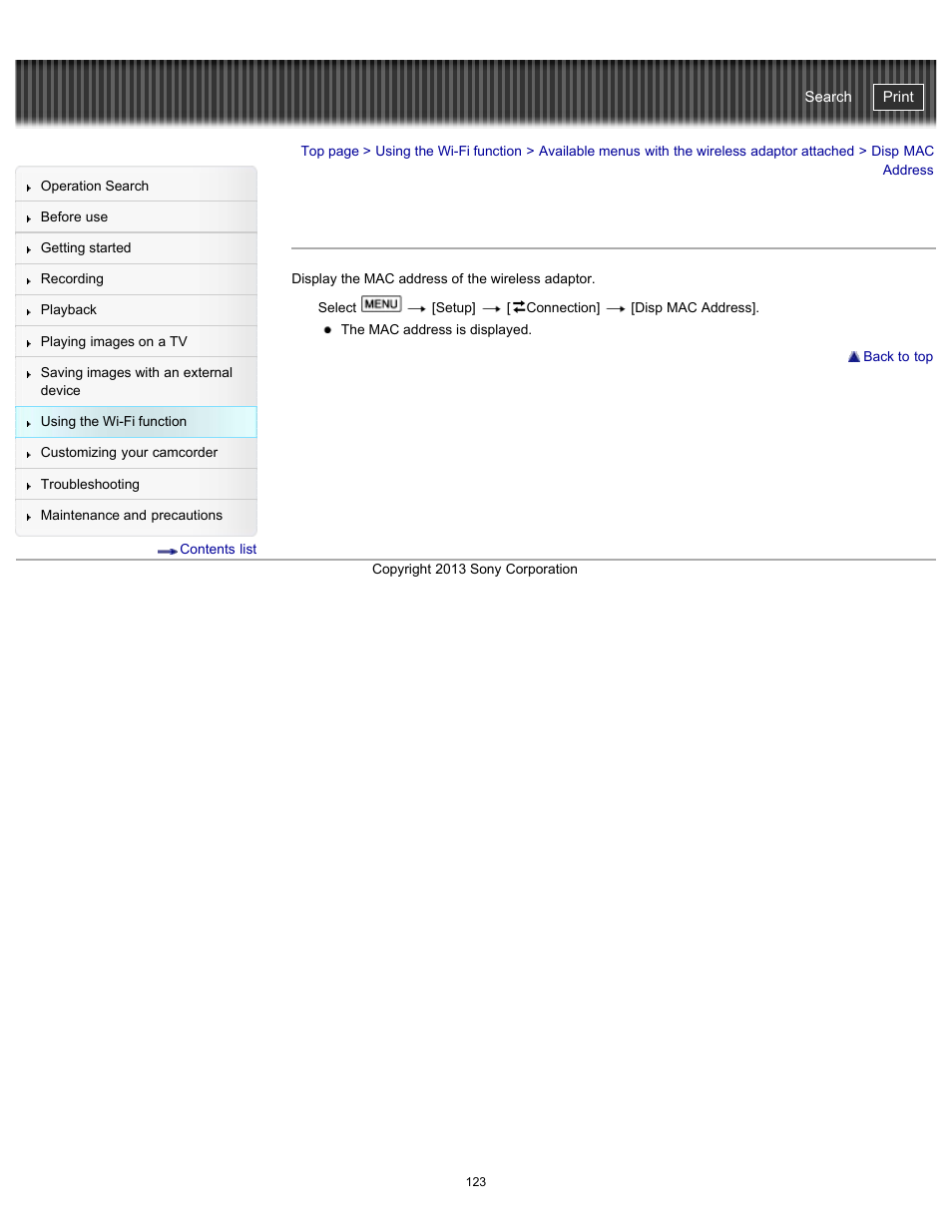 Disp mac address, Handycam" user guide | Sony HDR-PJ790V User Manual | Page 132 / 287