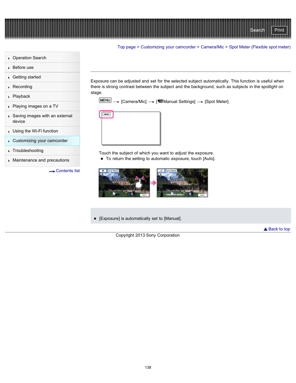 Spot meter (flexible spot meter), Handycam" user guide | Sony HDR-PJ790V User Manual | Page 147 / 287