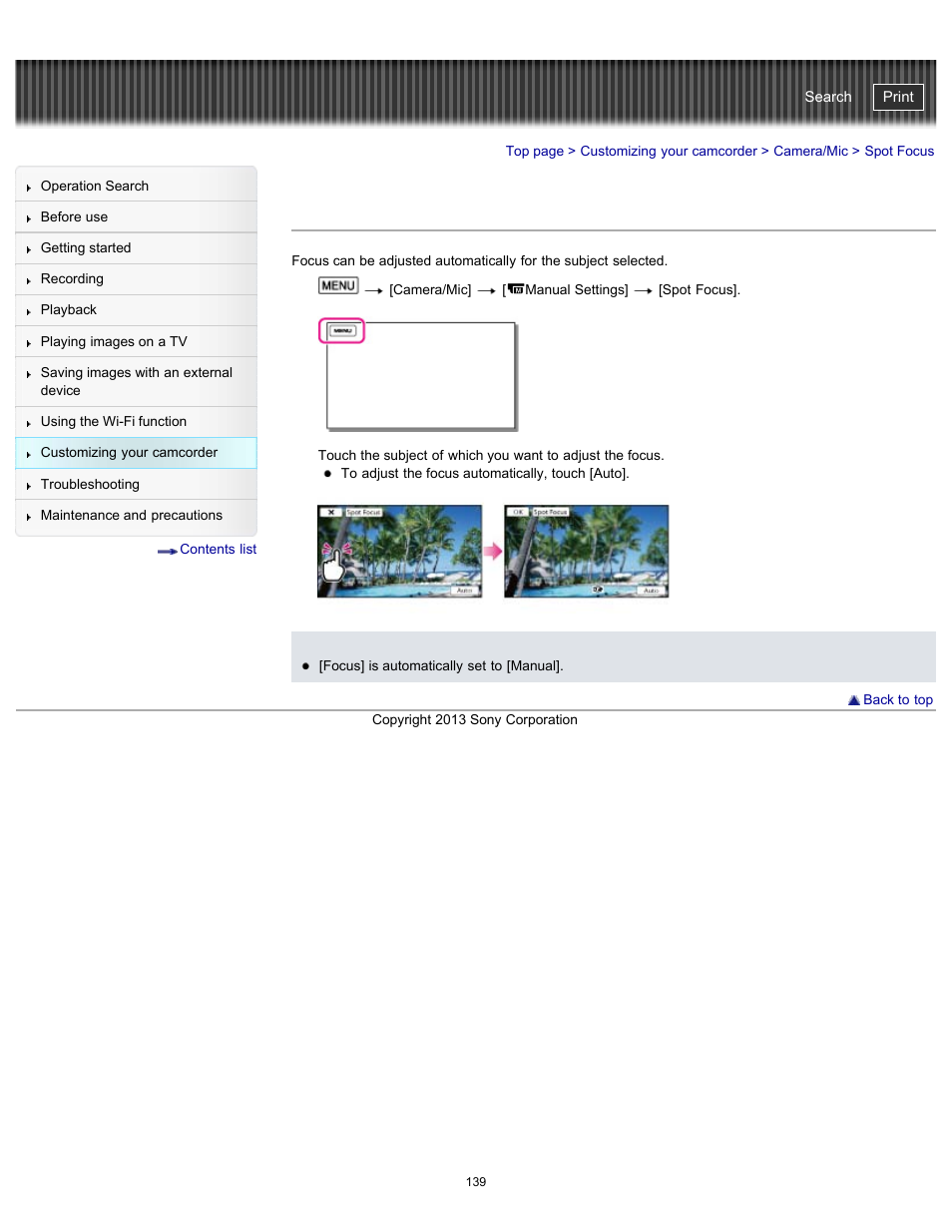 Spot focus, Handycam" user guide | Sony HDR-PJ790V User Manual | Page 148 / 287