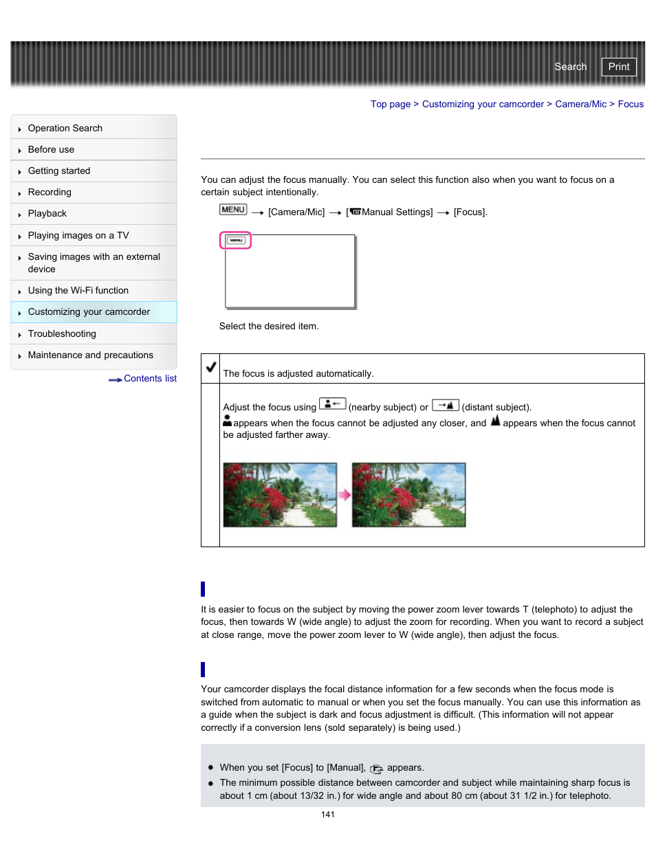 Focus, Handycam" user guide | Sony HDR-PJ790V User Manual | Page 150 / 287