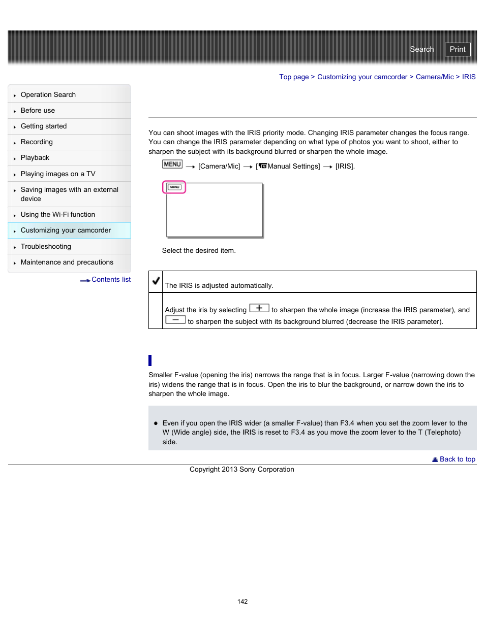 Iris, Handycam" user guide | Sony HDR-PJ790V User Manual | Page 151 / 287