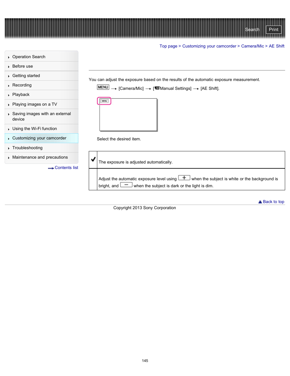 Ae shift, Handycam" user guide | Sony HDR-PJ790V User Manual | Page 154 / 287