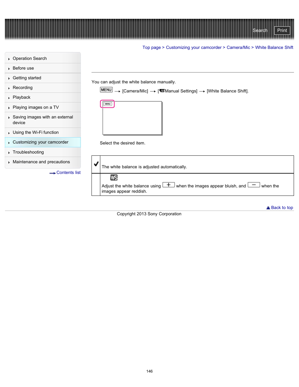 White balance shift, Handycam" user guide | Sony HDR-PJ790V User Manual | Page 155 / 287