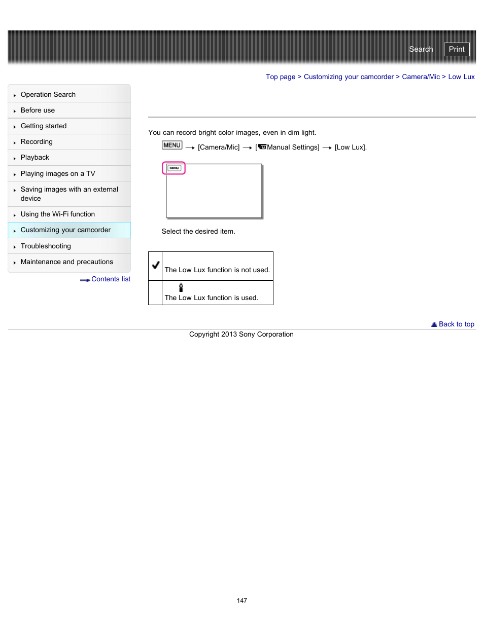 Low lux, Handycam" user guide | Sony HDR-PJ790V User Manual | Page 156 / 287